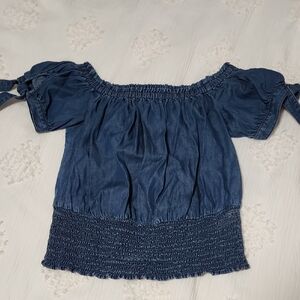 Blue Off-Shoulder Smocked Women's Top